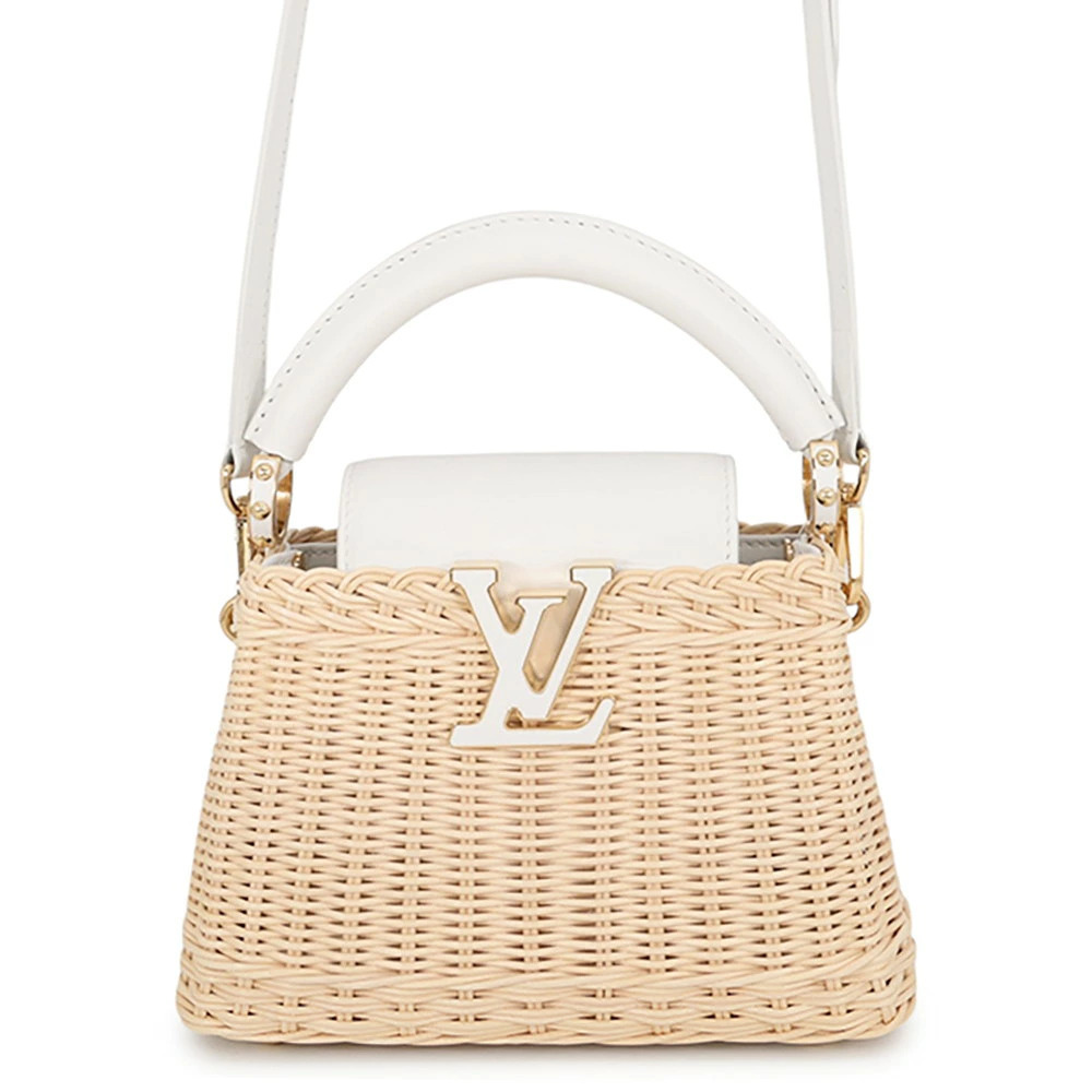 Louis Vuitton Capucines Rattan Cowhide Leather 2Way Shoulder Bag White Tan